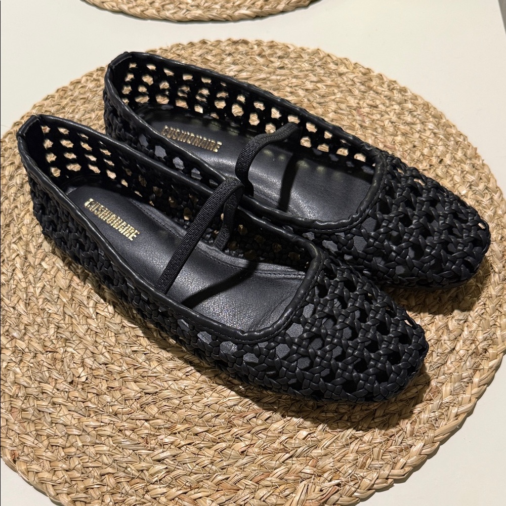 Bernadette Black Woven Mary Jane Flats